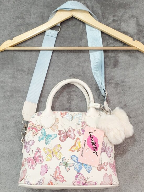 LUV BETSEY JOHNSON Butterfly Crossbody Dome Satchel NWT Fuzzy Charm Clip Spring - Picture 2 of 11